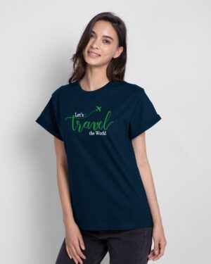 Lets-Travel-The-World-Navy-Blue-Female-Half-Sleeve-tshirt