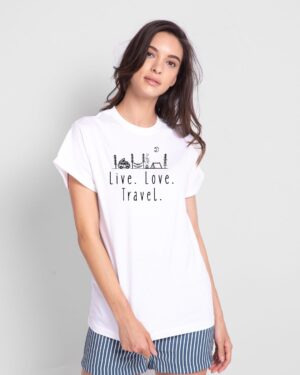 Live Love Travel White Female Half Sleeve Front